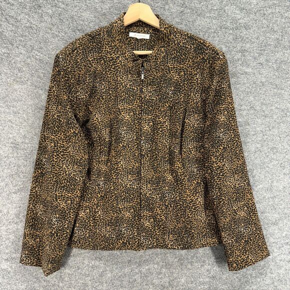 JM Collection Jacket Women M Medium Brown Animal Print Full Zip Long Sleeve - Picture 1 of 7